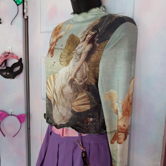 Renaissance angel art silky lettuce edged crop top! Nwot! So cute! - Picture 5 of 9